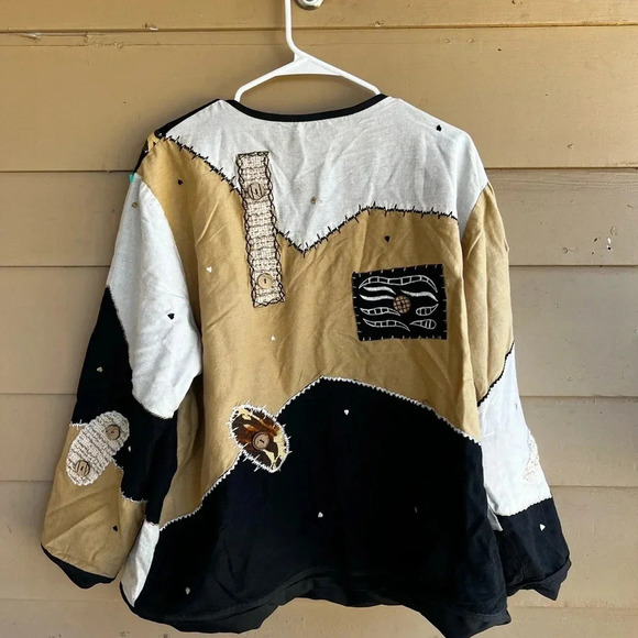 Vintage Funky Art to Wear Beige, White and Black Patchwork Jacket - Size 1X - Picture 6 of 6